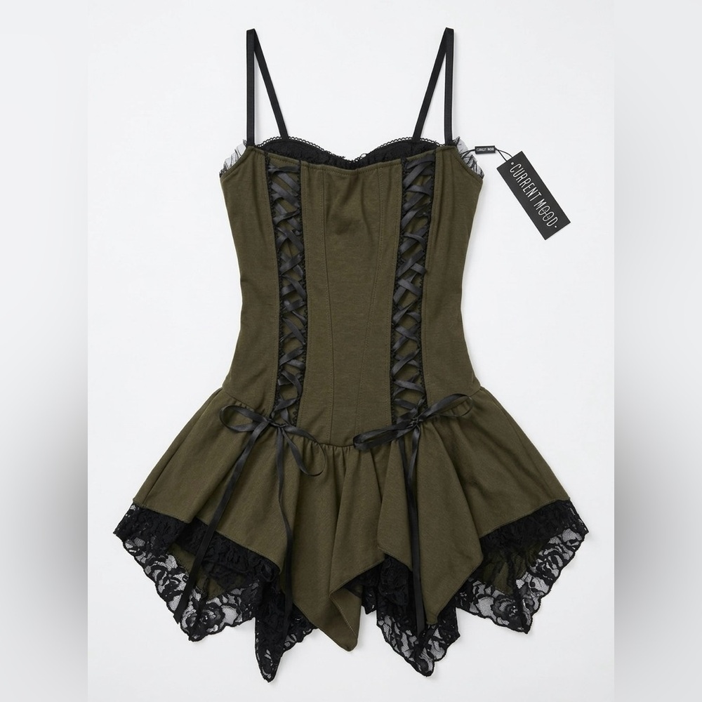 NWOT Current Mood Lost Tales Lace Bustier Fairy Goth Handkerchief Dress - XS